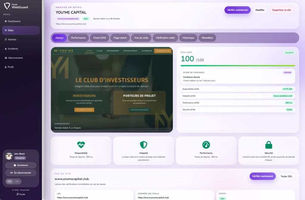 dashboard webguard