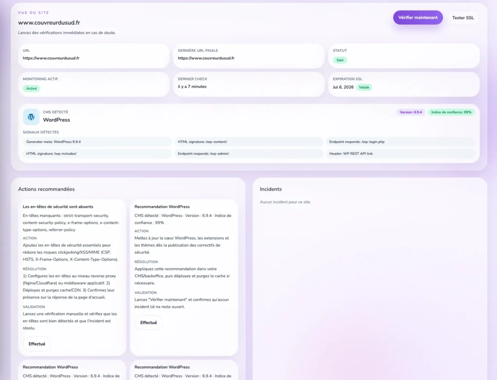 disponibilité webguard