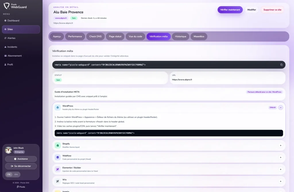 sain dashboard siteweb