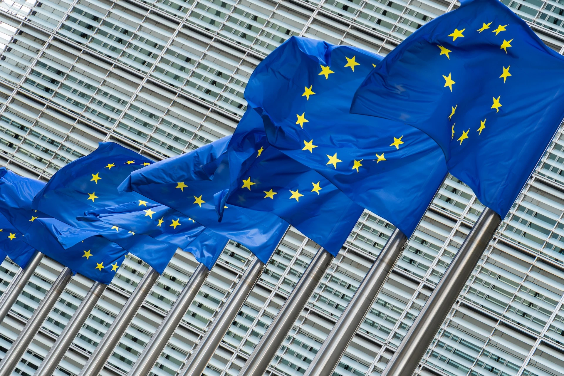 flags flying before a modern skyscraper building 2026 03 26 23 24 40 utc